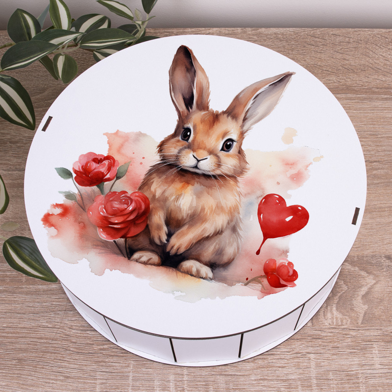 Коробка круглая 27 см кролик с сердечками